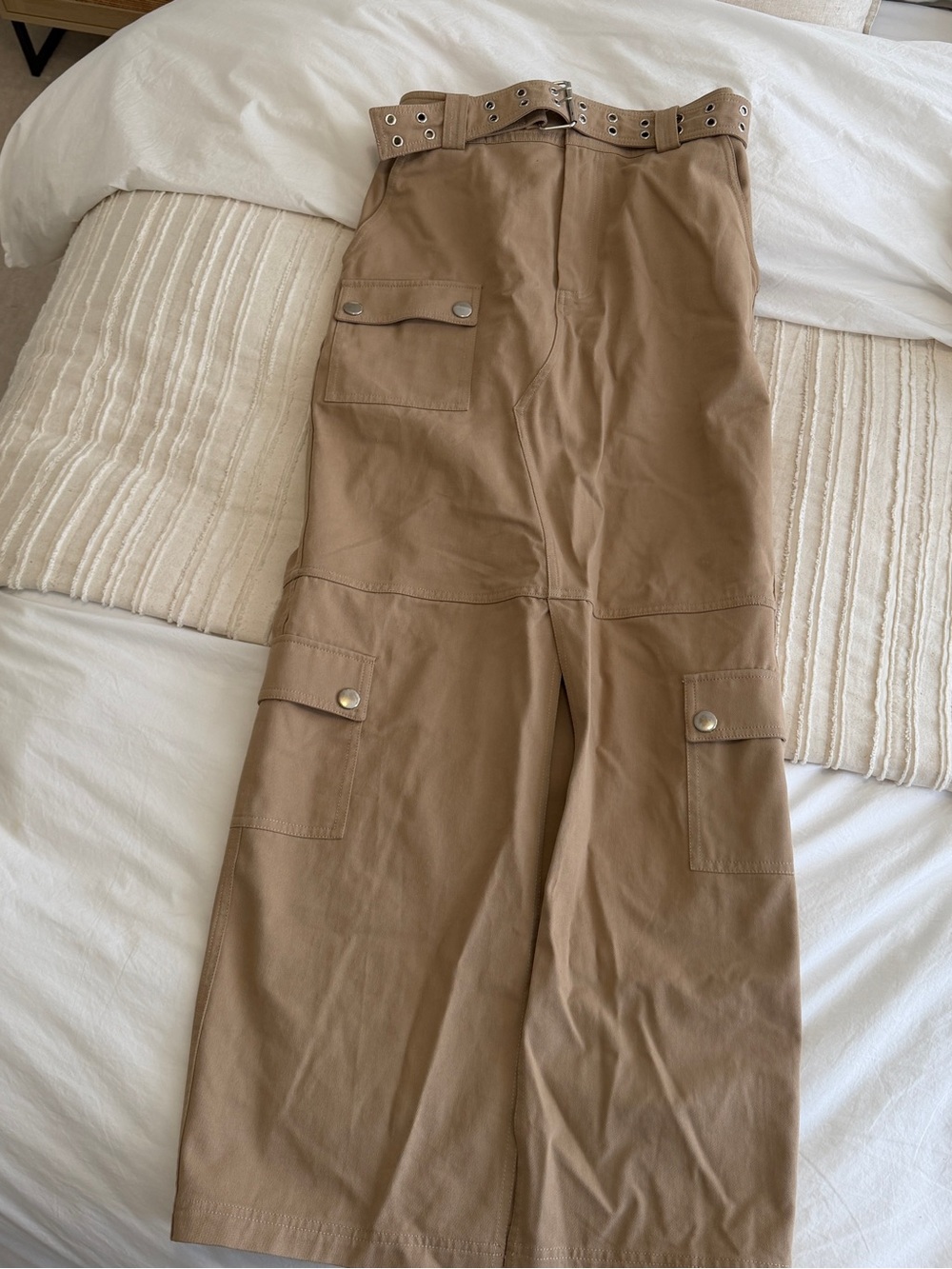 Lovers + Friends Tan Cargo Maxi Skirt with Grommet Belt